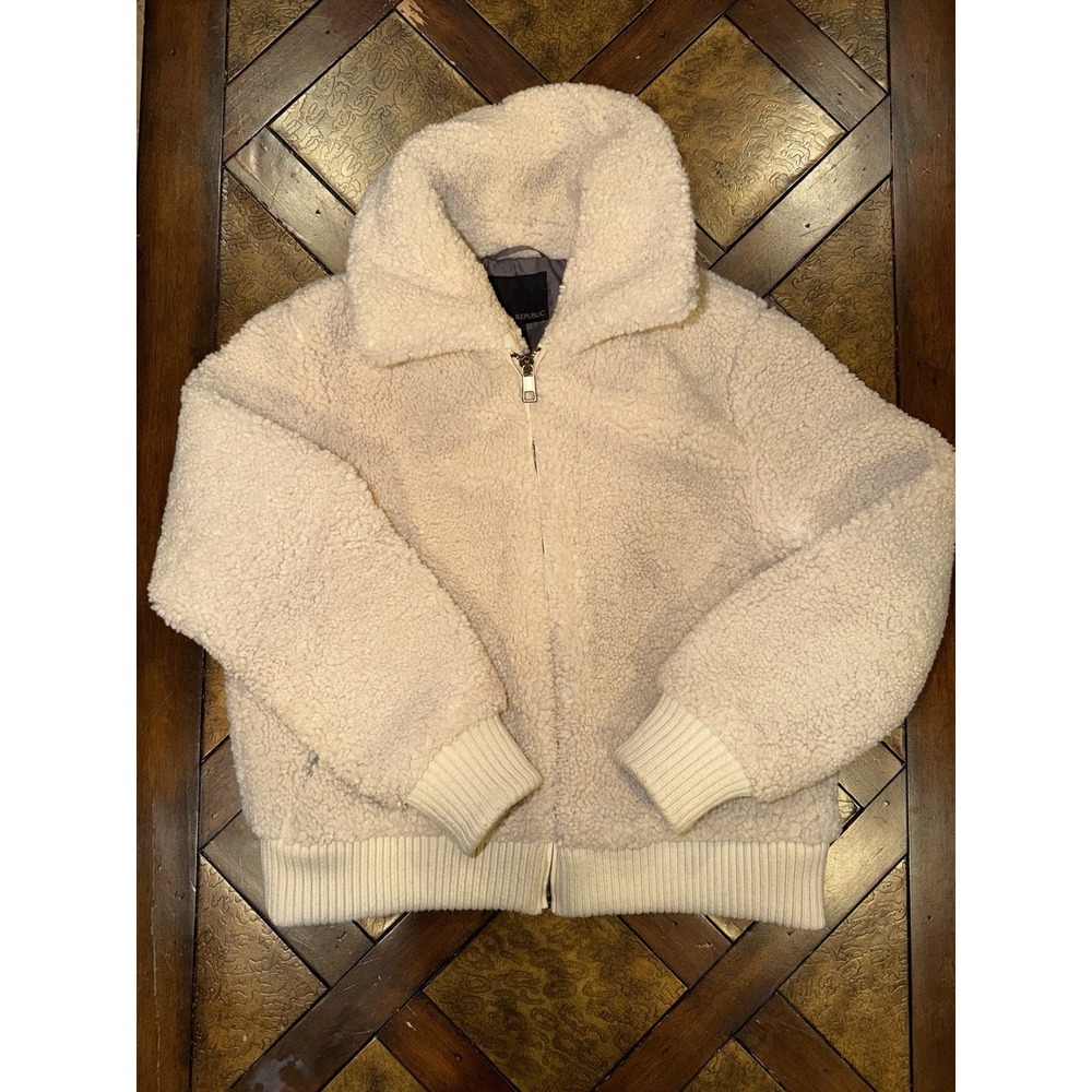 Banana Republic Jacket Womens Petite Small Off White Teddy Bomber Sherpa